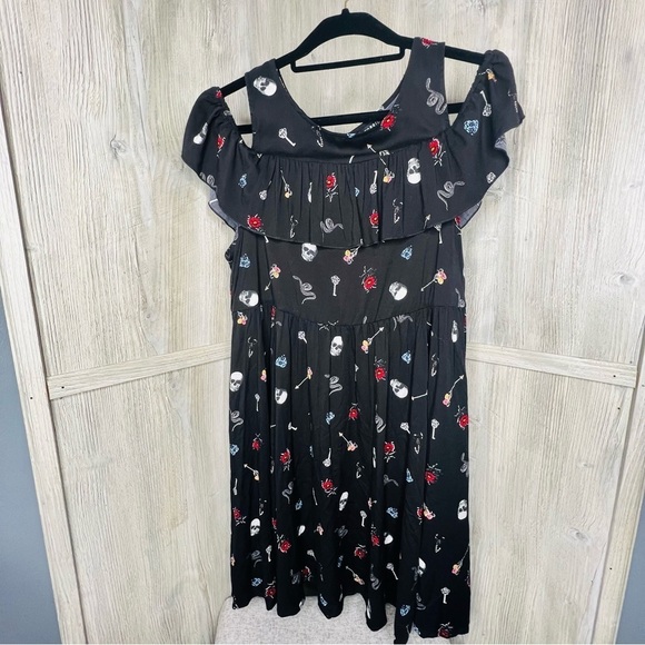 Torrid Skull Floral Snake Chills Cold Shoulder Mini Dress - Picture 2 of 9
